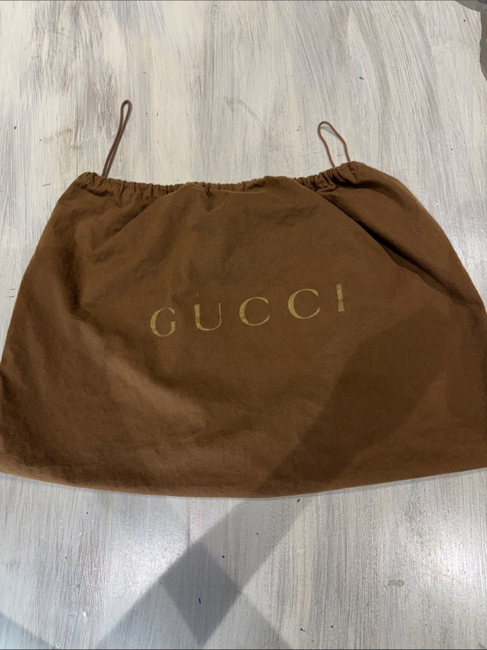 Vintage Gucci Brown Drawstring Dust Bag with Gold Logo